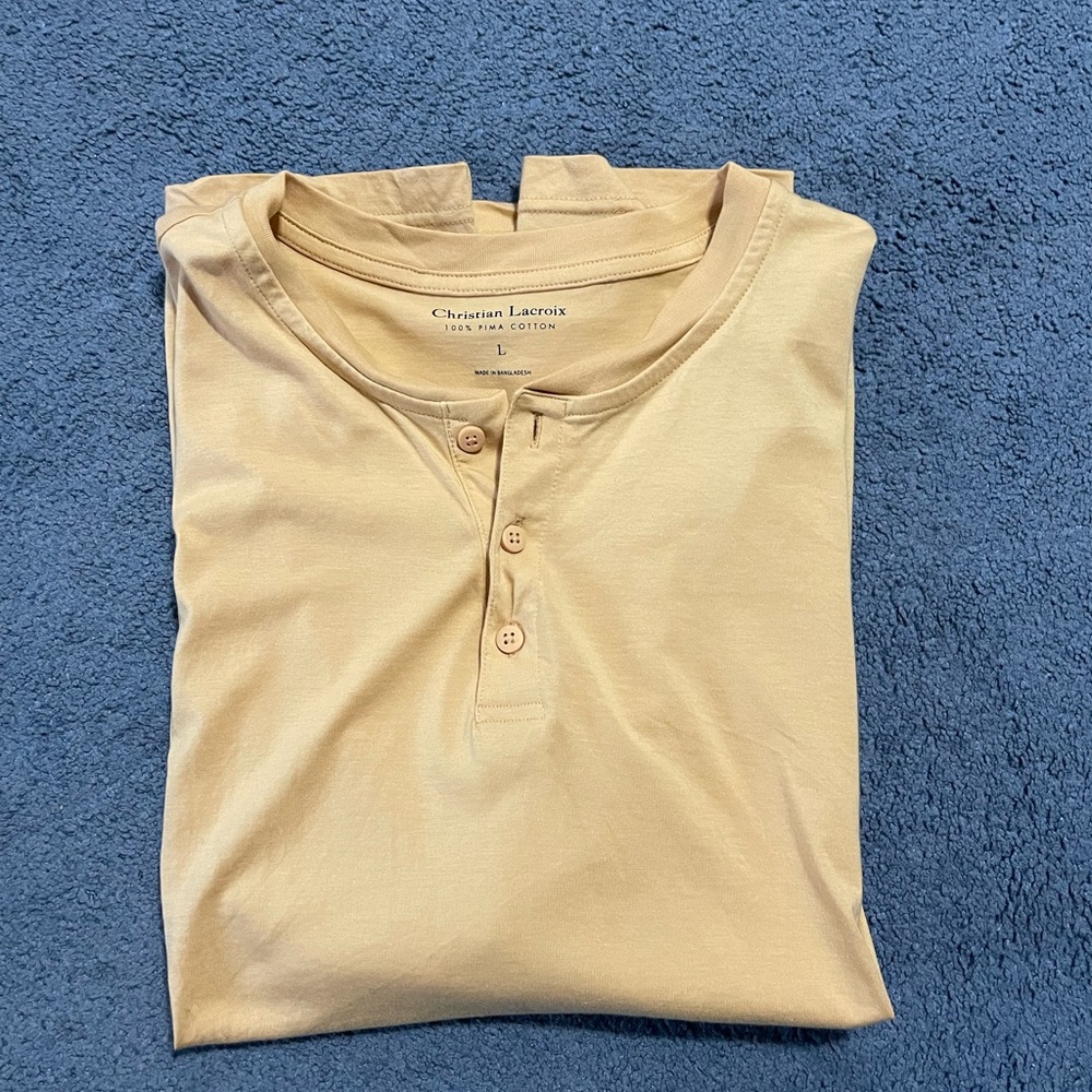 Christian Lacroix Tan Casual 3 Button Down Tee Shirt